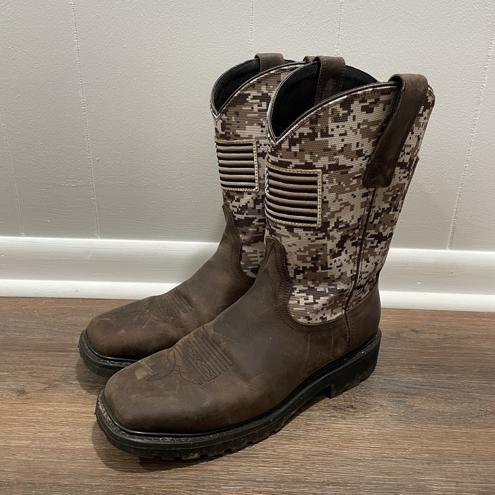 JB Dillon Digital Camo USA Flag Boots Square Toe Men Sz 11 Workwear